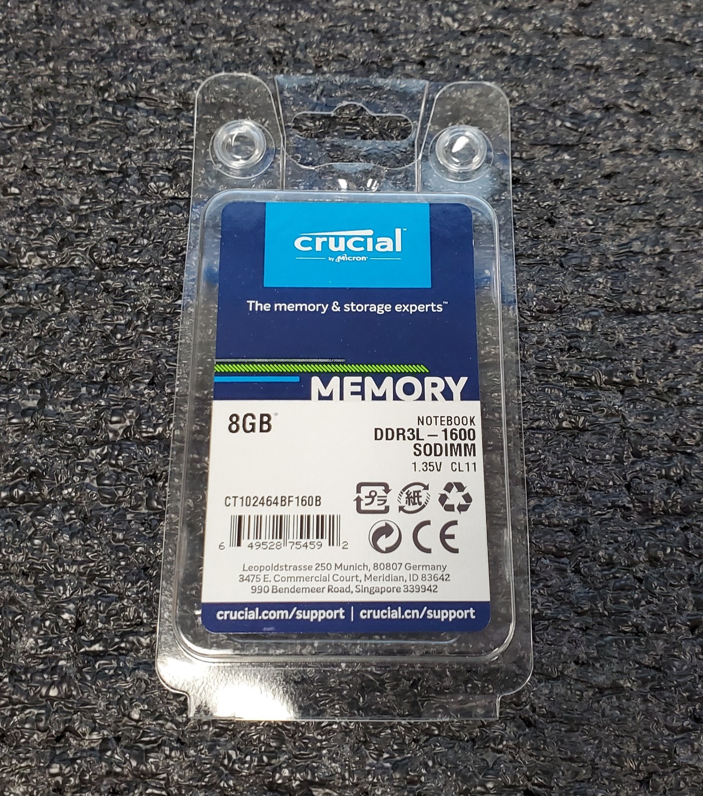 NEW Crucial 8GB DDR3L-1600 SODIMM DDR3 Low Volt Laptop RAM C