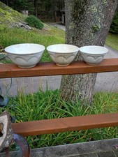 Three Antique Nesting White Ironstone Bowls Heart Design Stained Crazed Rare