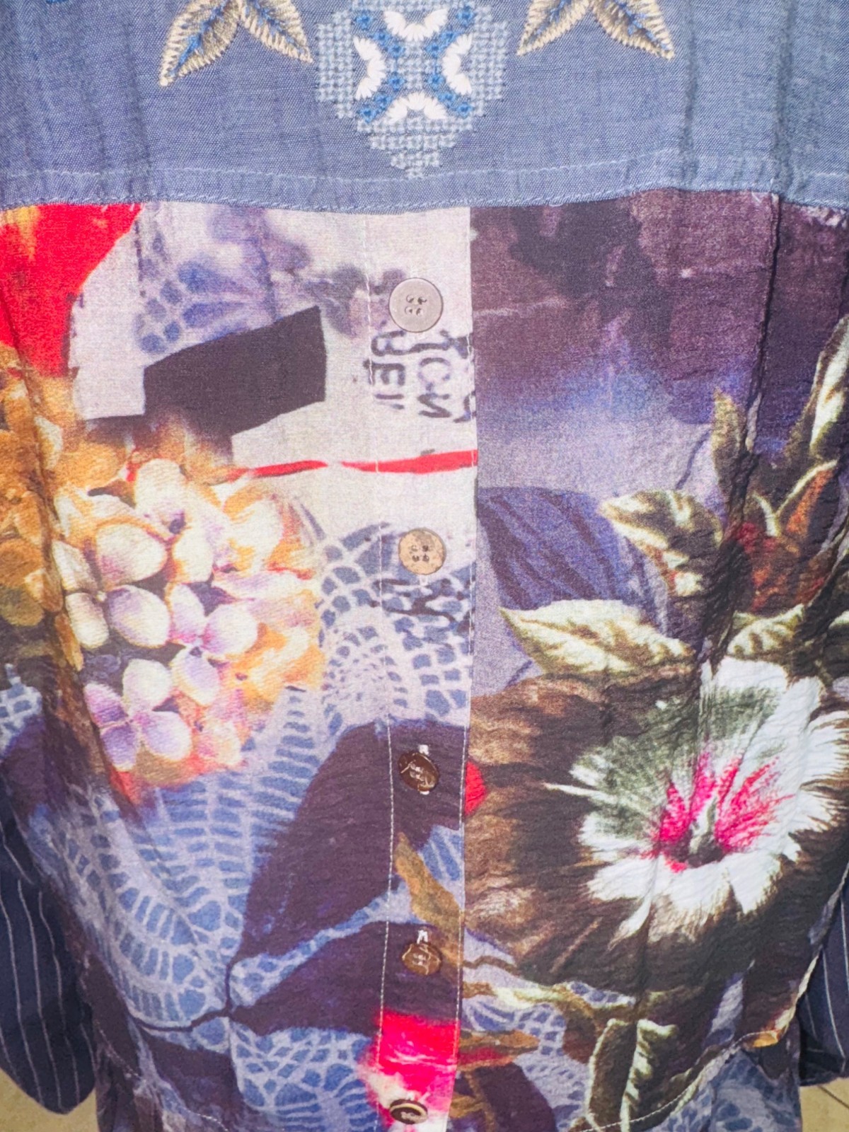 John Mark Workshop Chambray Peasant Top Grey L Em… - image 10