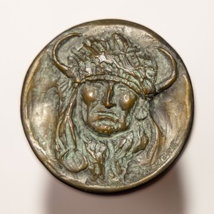 Eddie Basha Joe Beeler - 3 1/2" Bronze Medallion -  1995 Buffalo Horn Headdress