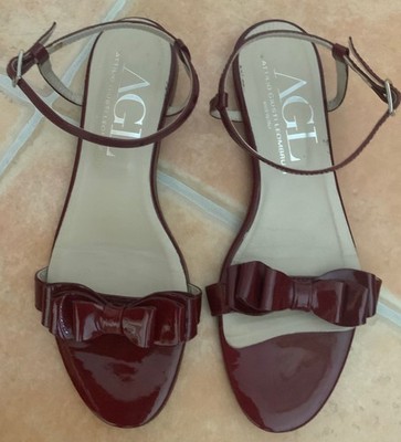 AGL LEOMBRUNI süße Schleifchen-Sandale 40,5 Lack-Leder Bordeaux-Rot TOP