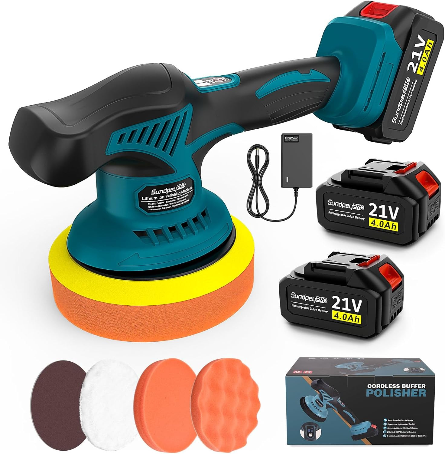 6" Lucidatrice Auto a Batteria, 21V Lucidatrice Rotorbitale Con 2 Batterie 4000M
