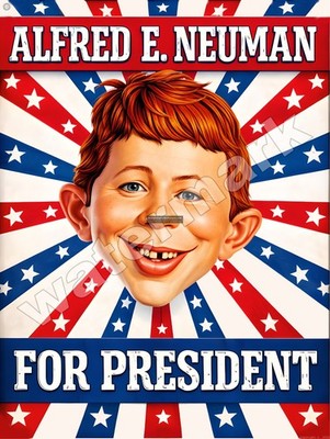Alfred Neuman for President Funny Metal Sign 9'' x 12'' or 12'' x 16''