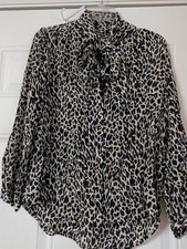 J Crew Leopard Print Tie Neck Blouse, Size Sm Long Sleeve