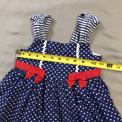 Maggie & Zoe Dress Girls 4T Blue White Red Bow Patriotic Sleeveless - Picture 5 of 8