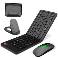 Wireless Bluetooth Keyboard  Mouse Combo, Foldable Keyboard and Black Black