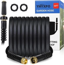 50ft Garden Hose, Kink-Free Heavy Duty, Brass Fittings, 350 PSI PVC, Black
