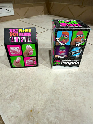 Nee Doh Nice Cube Candy Swirl & Polar Glow Penguin Squish 2 Pack