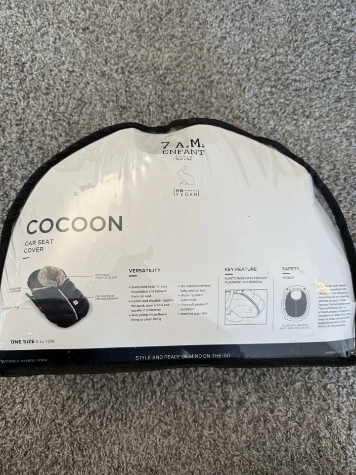 7 AM Enfant Car Seat Cover Cocoon Tundra Collection Black Faux Fur Trim Winter - Image 2 of 4