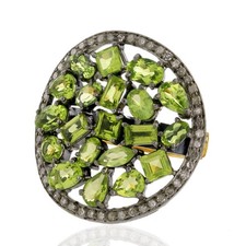 Peridot Diamond Cluster Ring 18K Gold Sterling Silver For Women Anniversary Gift