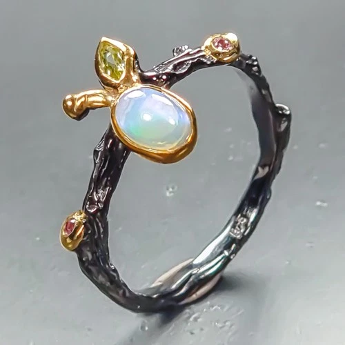 Handmade Natural Opal Ring 925 Sterling Silver Size 7.5 /R462912