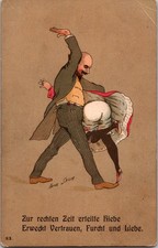 Vintage Hans Sager Risque Humorous Spanking Postcard German Text Unposted