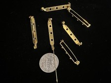 Vintage Pin backs brass hinged and locking for jewelry. Quality. 6 pieces NOS