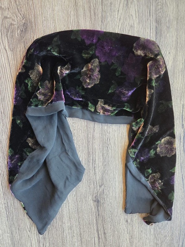 Velvet Burnout Floral Scarf Black Purple Whimsigoth Fairy Grunge Wrap