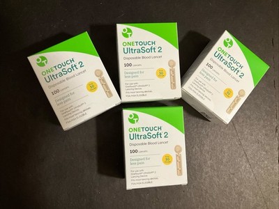 400 ONE TOUCH UltraSoft 2 Lancets 30G 4 Boxes 100 Lancets Ea (expires 2029)