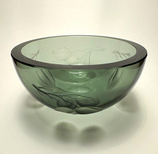 Massive Rauchglasschale Obstschale graviert Fruchtdekor B&ouml;hmen 1960er- 1980er