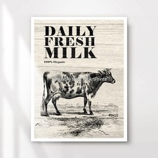 Cow Milk Art Print Wall Picture Poster Decor Countryside Rustic Farm Kitchen