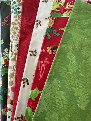 Fabric, Quilting,Crafts, Fat Quarters (6) Merry & Bright by Clothworks