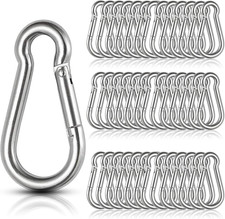 60 Pack Stainless Steel Carabiner Clips 1/4" Heavy Duty Spring Snap Hooks