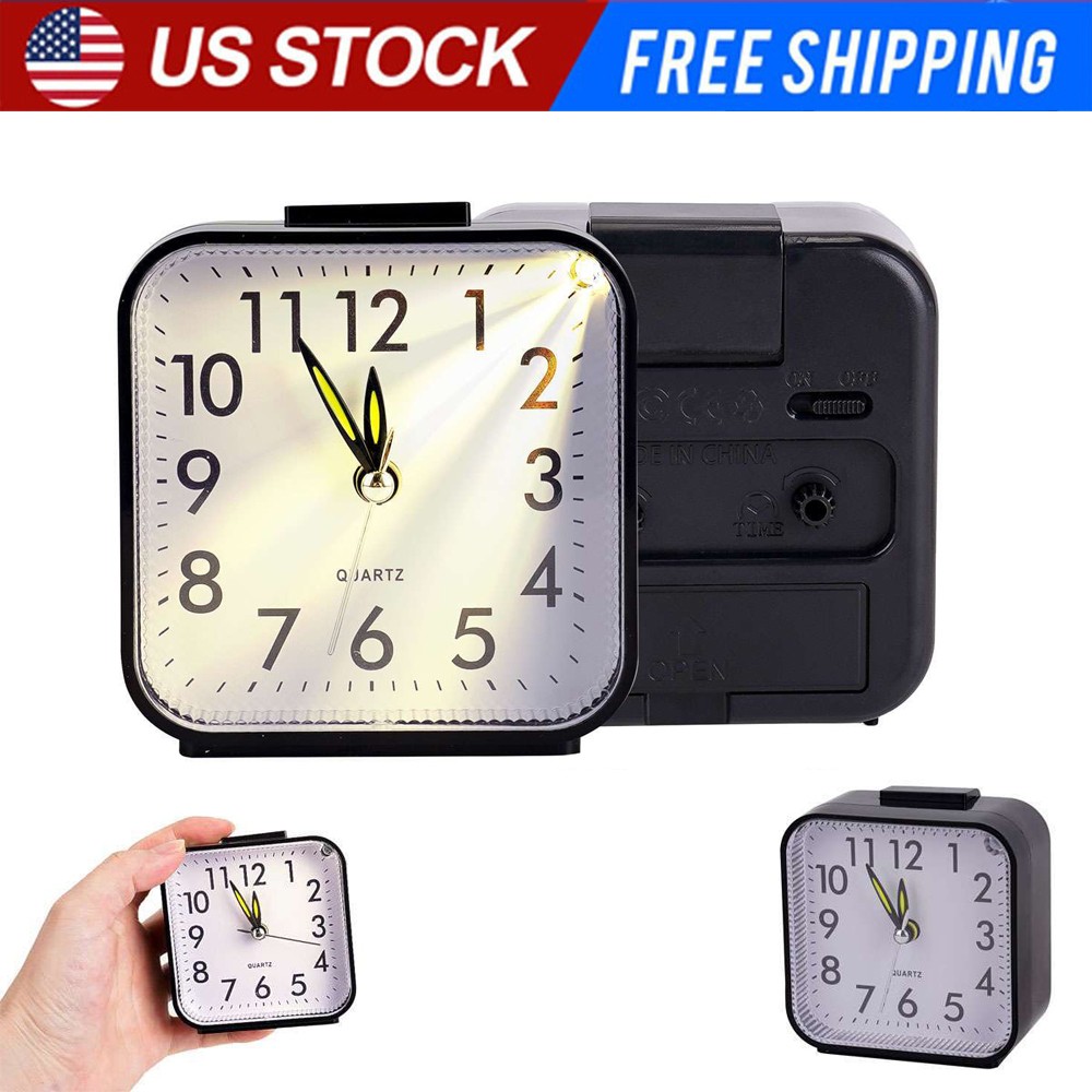 Small Desk Travel Alarm Clock Analog Battery Operated Silent No Ticking w/Light featured image