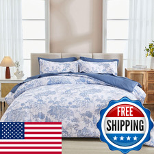 DJY Blue Comforter Set Full, 7 Pieces Full Size Flower Comforters with Sheets El