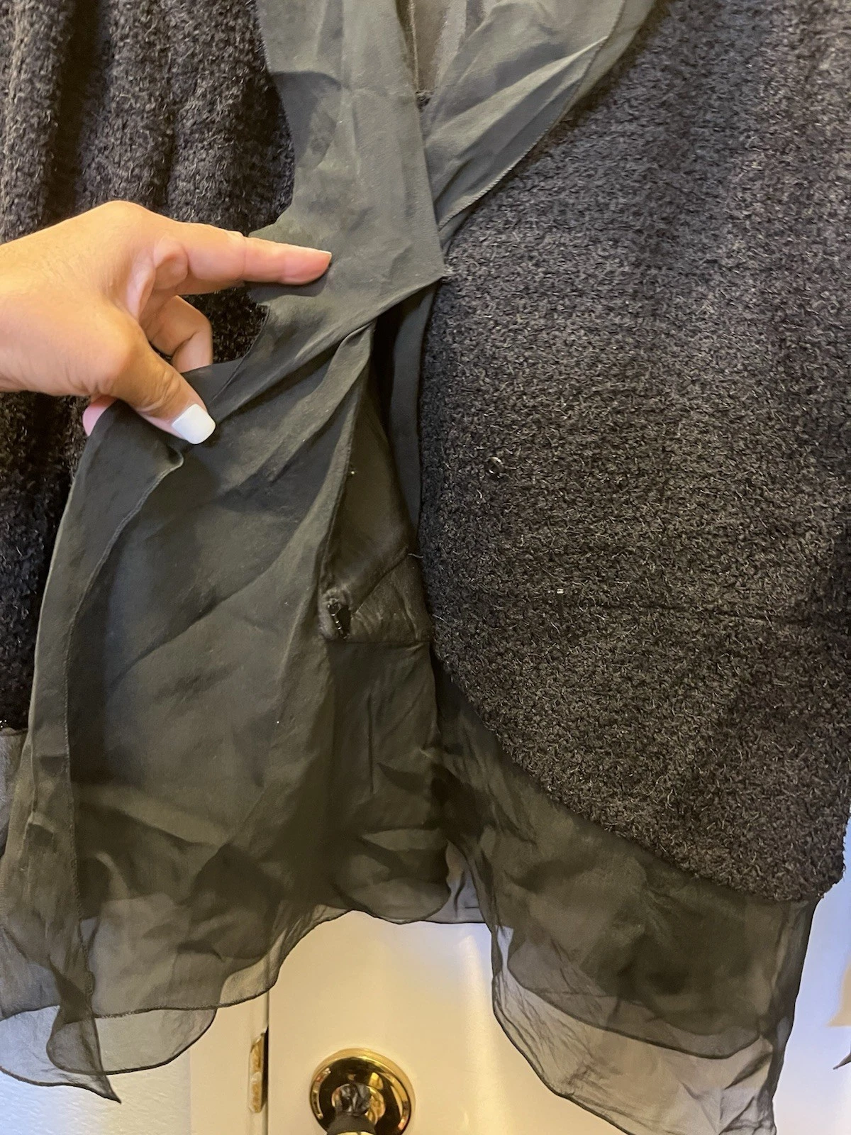 GIACCA CHANEL RUNWAY 2 CC BOTTONE~CC~FODERATA IN SETA SPLENDIDA NERA CHIFFON LANA NERA 44