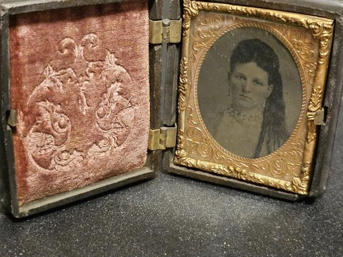 19th Century Woman Ninth Plate Tintype in Thermoplastic Union Case
