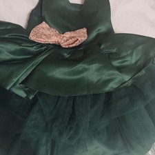 Girls Green Ball Gown Knee Length Tulle Dress with Gold Sequin Bow Sleeveless