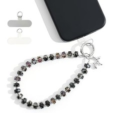 Crystal Phone Wrist Strap Phone Charm Chain 1 Count Pack of 1 W-black