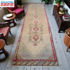 Vintage Turkish Rug Runner Hand-woven Halway Kitchen Decor Oushak Rug 4x13 aprox