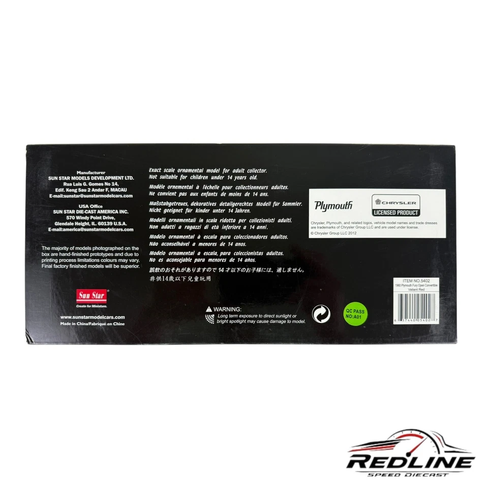 🔥Sun Star Platinum Collection escala 1:18 1960 Plymouth Fury Convertible GE🔥 Foto 3 de 4