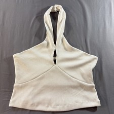 NWT Banana Republic Cream Ribbed Cropped Halter Top Sz L Summer Vacation Neutral