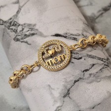6mm I Love You Mom Belcher Bracelet Adjustable Link Mothers Day 18k Gold Layered