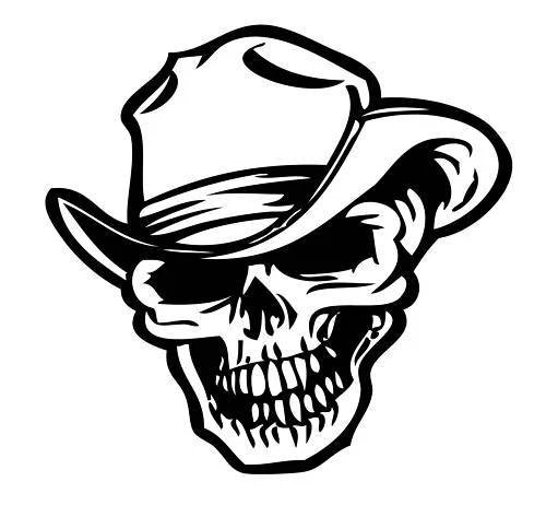 Skull vinyl decal, cowboy hat skull sticker, western vinyl decals