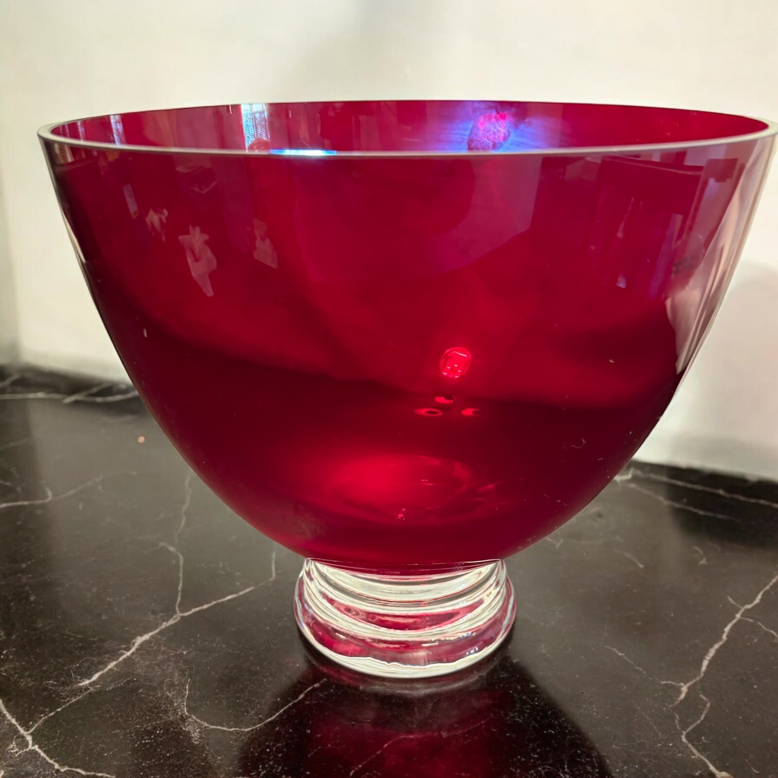 Vintage Polish Ruby Red Glass Compote Bowl Centerpiece 8.5H 9.5W Poland