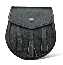 Men's Scottish Black Leather kilt Sporran 3 Tassels With Chain Strap