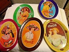 Lot of 5 Mini Vintage Oval Coca-Cola Advertisement Tin Trays 6 x 4 1/2 inches
