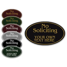 No Soliciting Your Custom Text Personalized Wall Door Plate Oval Sign 12" x 7"