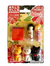 IWAKO Japanese puzzle erasers DOLL AND LUCKY CAT - 7 pieces