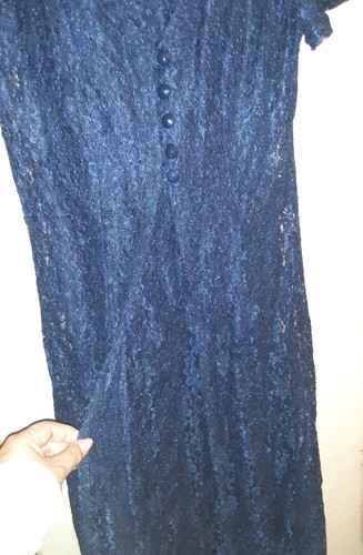 Blue size 7/8 ladies/women long short sleeve lace Christmas dress - Picture 3 of 6