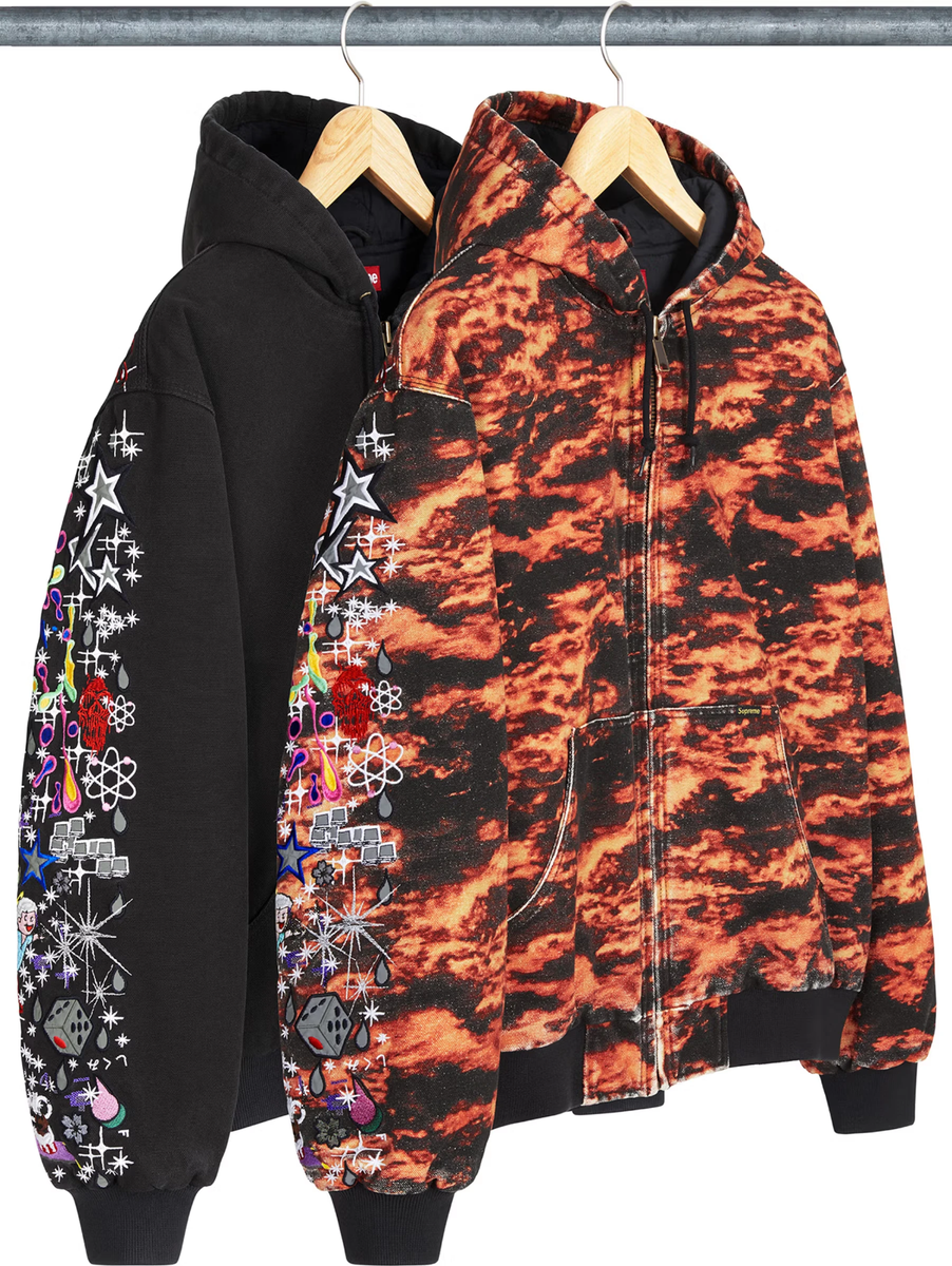 Supreme AOI Embroidered Hooded Work Jacket Black Flames