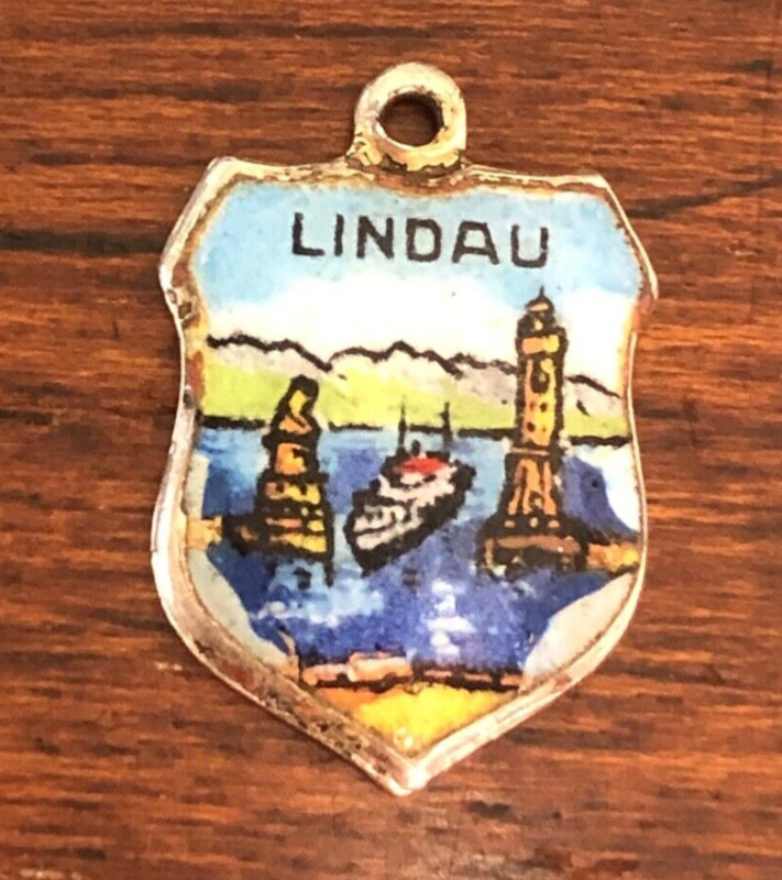 Vintage Lindau Germany 800 Silver Enamel Travel Shield Charm EHj