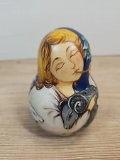 Hand-Painted Nesting Doll Roly Poly Matryoshka Chime Bell  (signed) 4" Zaitseva 