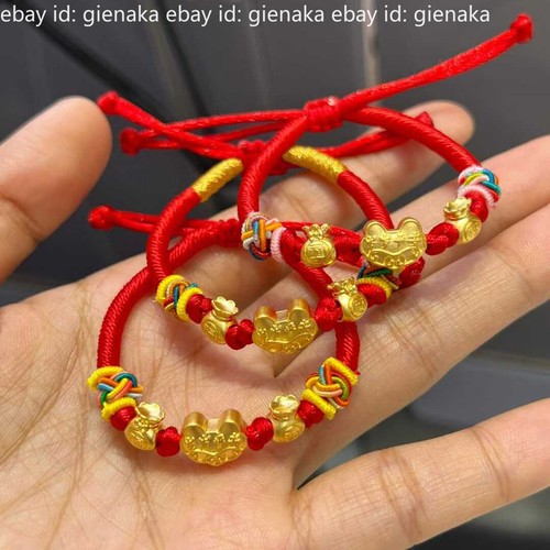 1pcs Pure 999 24K Yellow Gold Lucky Ruyi Fu Money Bag Beads Bayby Kids Bracelet - Picture 6 of 6