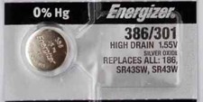 2PC Energizer 386 301 SR43SW SR43 Silver Oxide Battery 1.55V Coin Button Cells