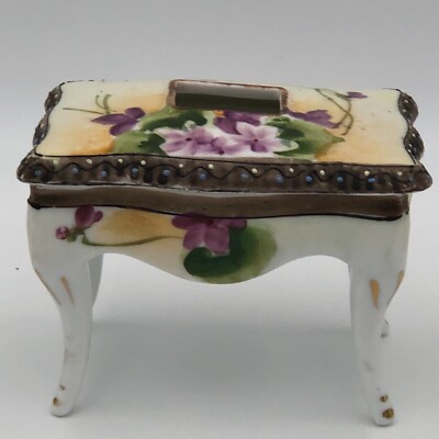 Antique Nippon Footed Hair Receiver Hand Painted Gold Violet Flowers Porcelain 