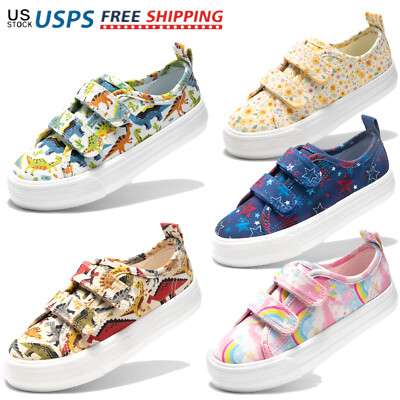 Kid Boys Girls Fashion Sneakers Hook&Loops School Walking Shoes Canvas Shoes