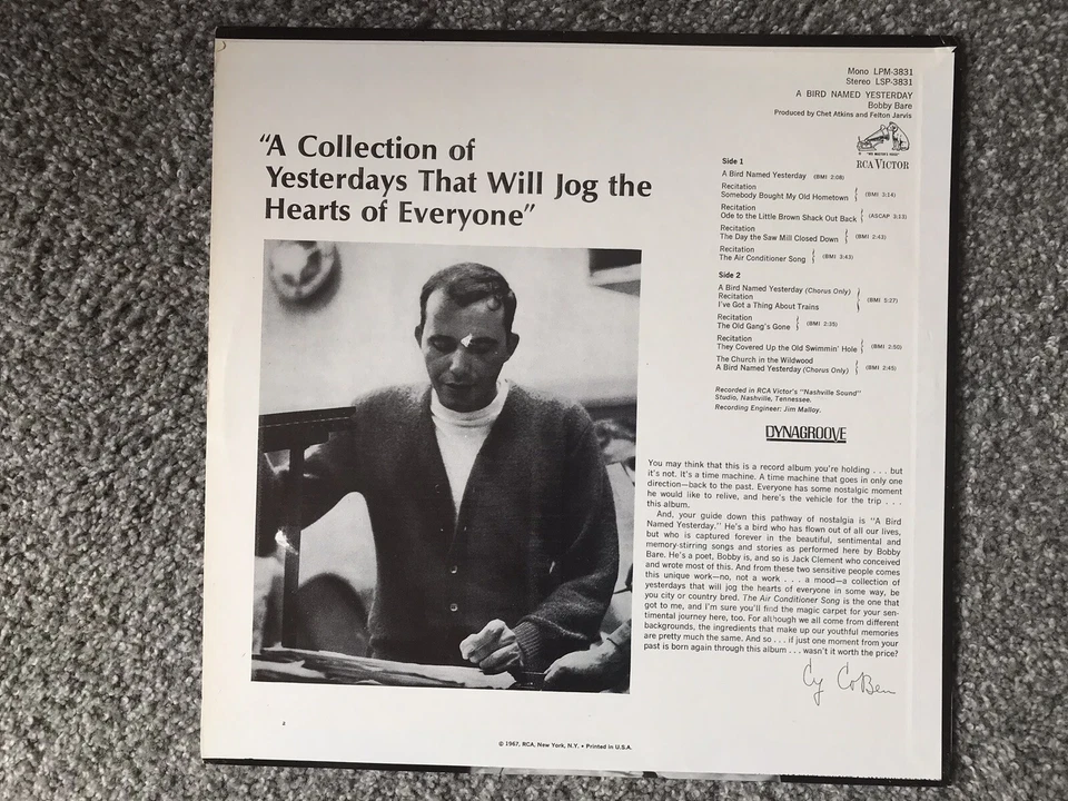 Bobby Bare Lp A Bird Named Yesterday 1967 LSP-3831 RCA Victor Dynagroove VG Cond - Image 2 of 4