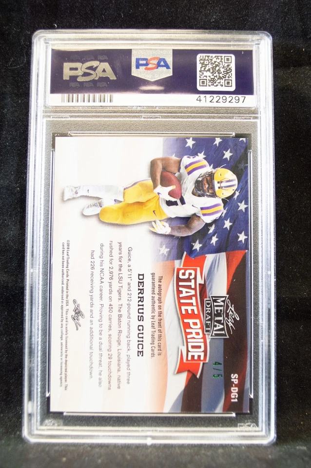 2018 Leaf Metal Draft Derrius Guice #DG1 PSA 9 AUTO 4/5 GREEN State Pride LSU - Image 2 of 2