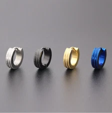 Punk Tire-Shape Stainless Steel Silver Huggie Hoop Hinged Snap Earrings 4x9mm